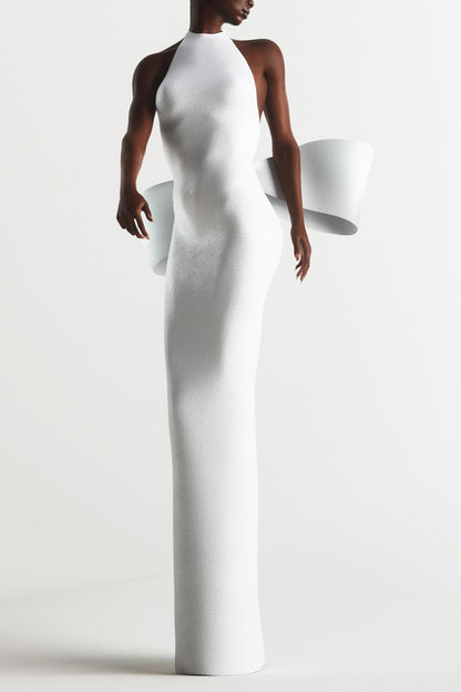 Vestido midi sin mangas con lazo liso 