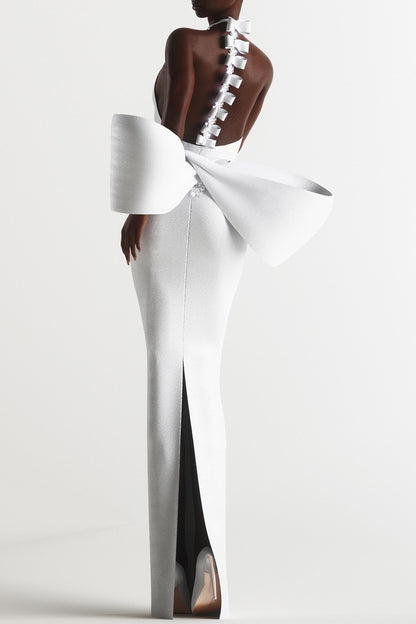 Vestido midi sin mangas con lazo liso 
