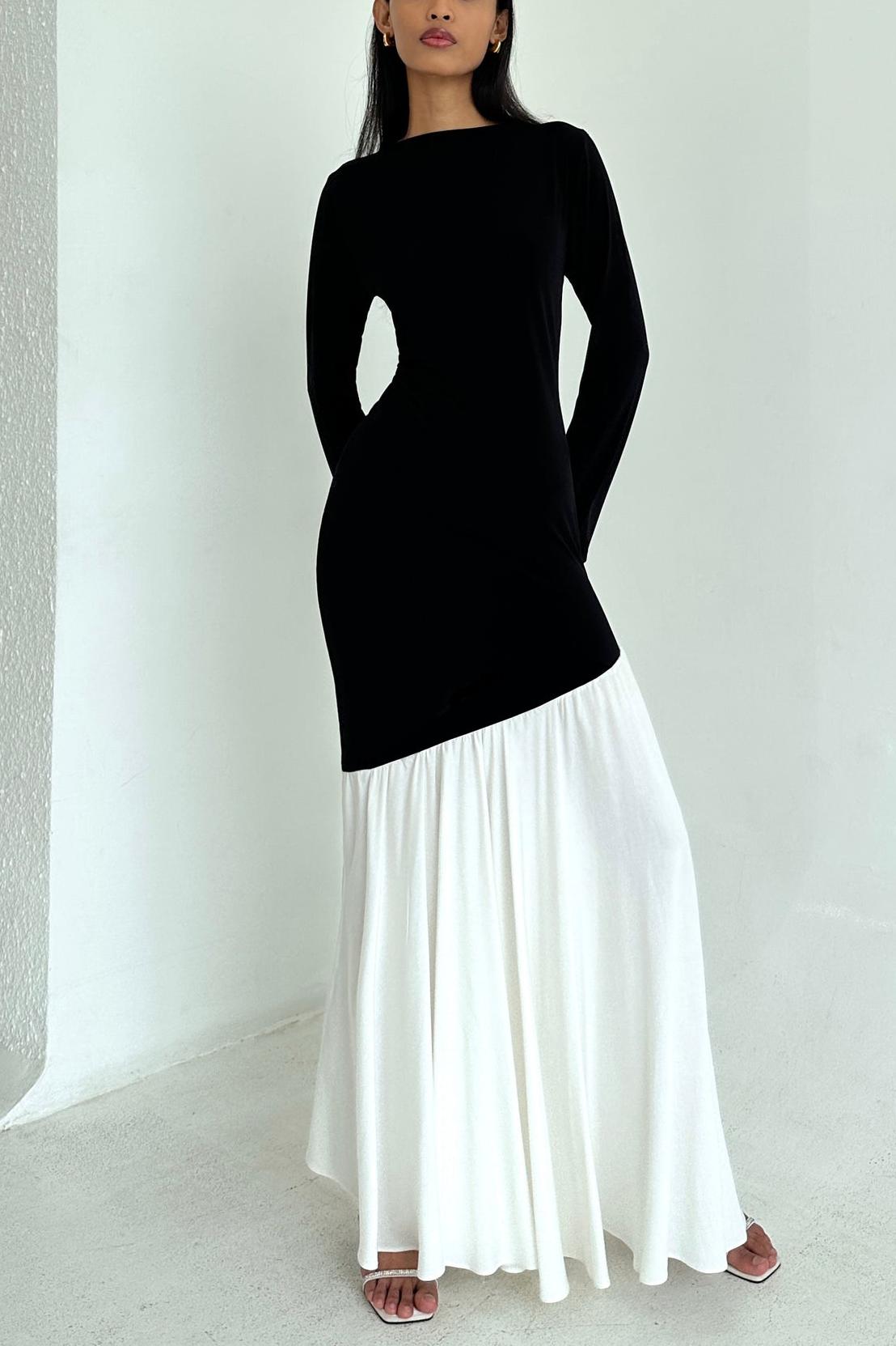 Vestido midi de jersey con contraste de color 