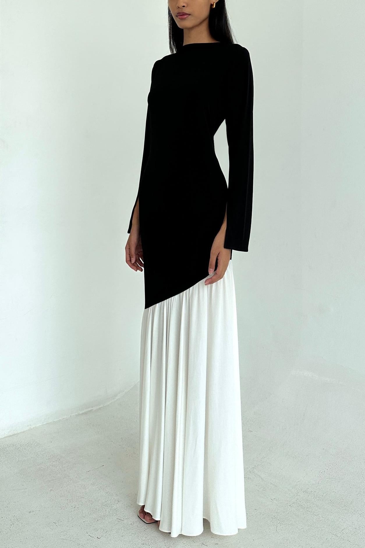 Vestido midi de jersey con contraste de color 