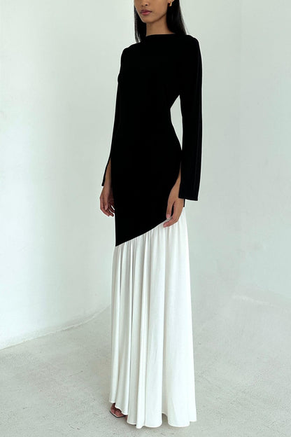 Vestido midi de jersey con contraste de color 