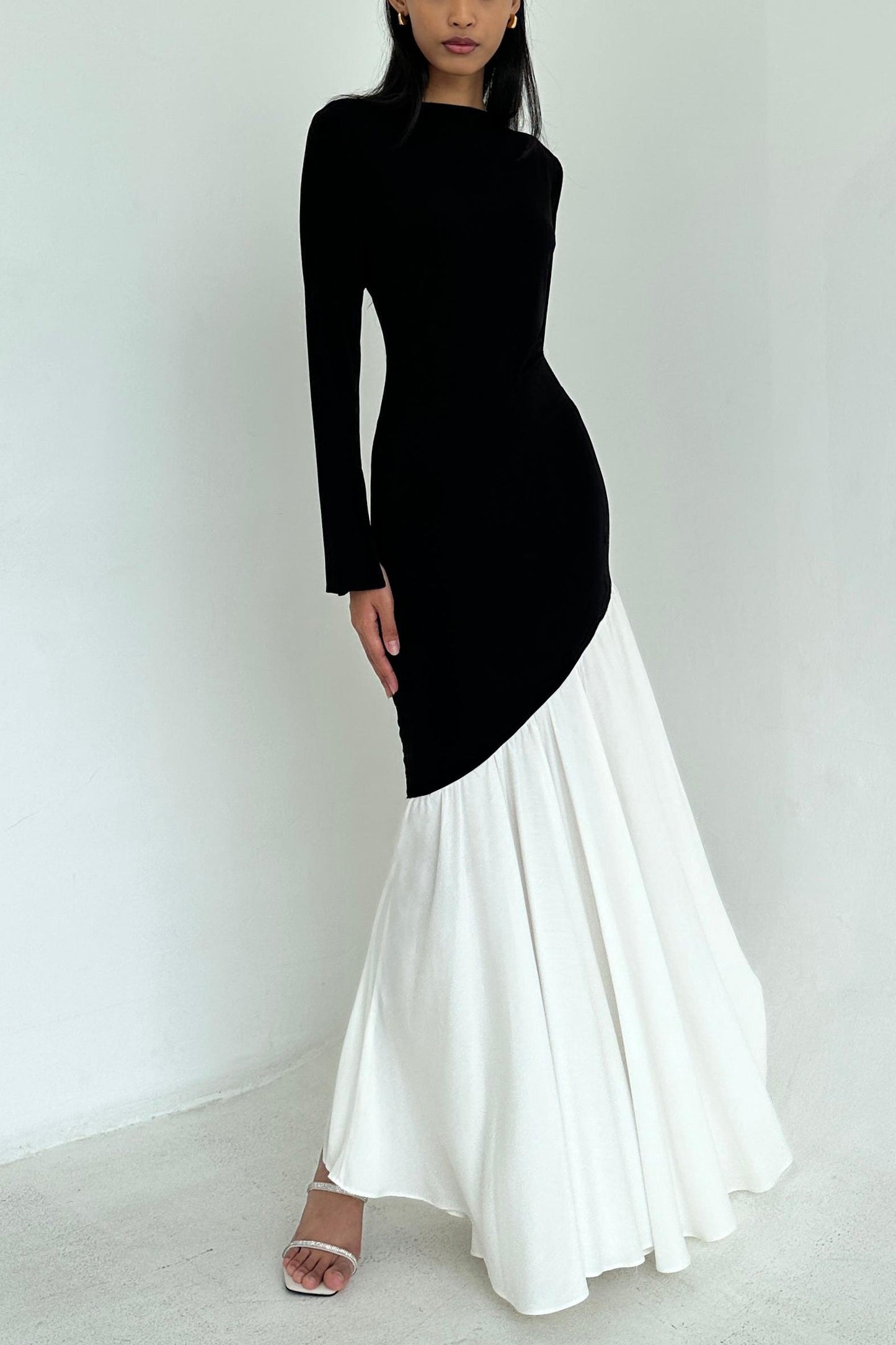 Vestido midi de jersey con contraste de color 
