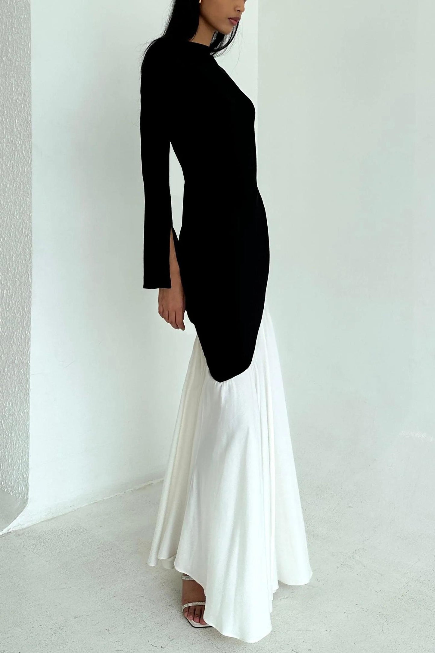 Vestido midi de jersey con contraste de color 