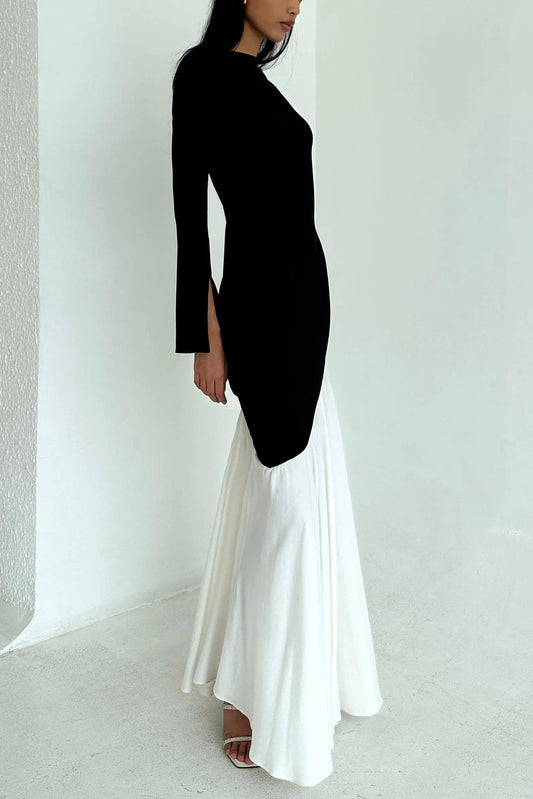Vestido midi de jersey con contraste de color 