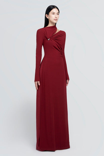 Vestido largo de manga larga con corte liso 