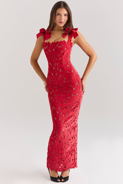 Vestido midi sin mangas con lazo y encaje 