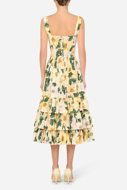 Vestido midi floral sin mangas con escote corazón 