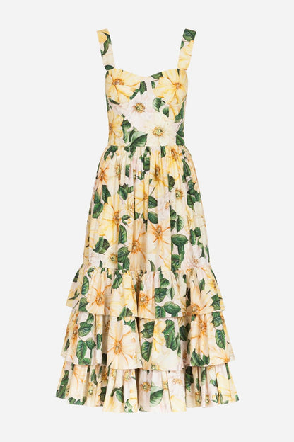 Vestido midi floral sin mangas con escote corazón 