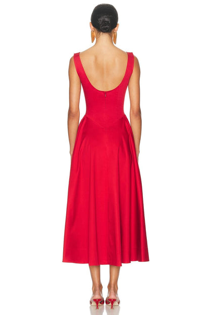 Vestido midi liso sin mangas con bolsillos 