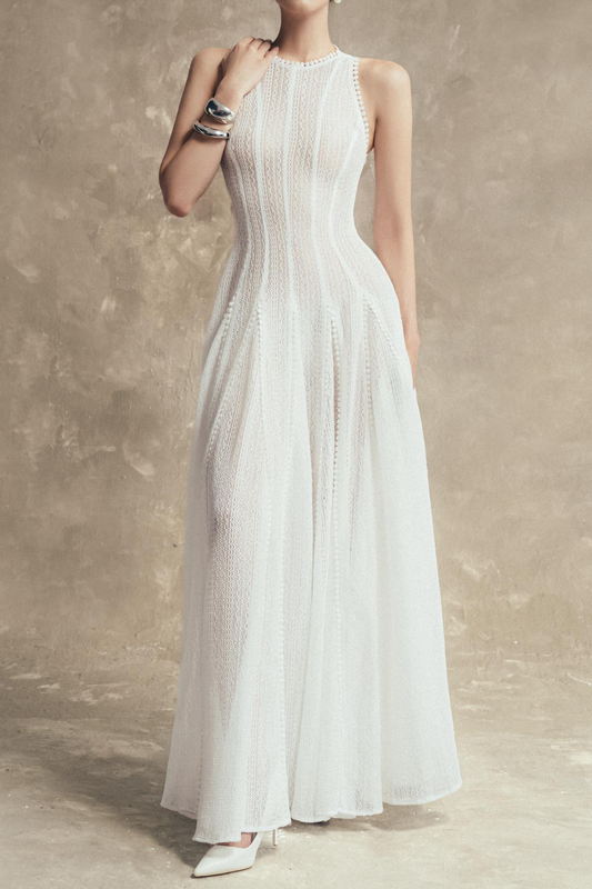 Vestido midi sin mangas de encaje liso 