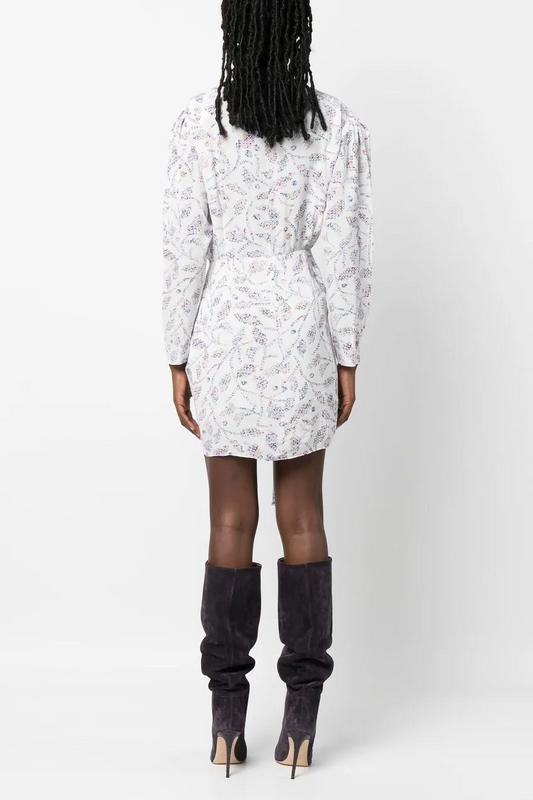Minivestido fruncido con estampado geométrico 