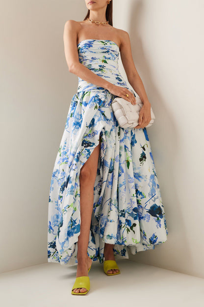 Vestido midi floral con hombros descubiertos y abertura 