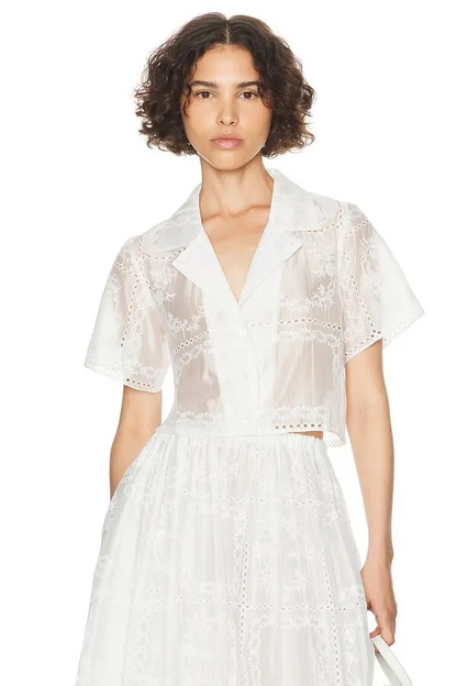 Solid Embroidred Top ＆ Mid Waist Embroidered Skirt Set