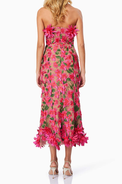 Embroidered 3D Flower Off-Shoulder Midi Dress