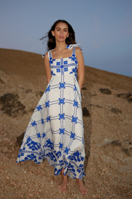 Paisley Print Lace Up Sleeveless Midi Dress