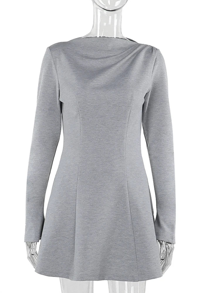 JULISSA MO - Vestido elegante de cuello redondo para mujer, negro, manga larga, cintura alta, minivestido femenino de otoño, corte en A, ajustado, para fiesta y club, 2025