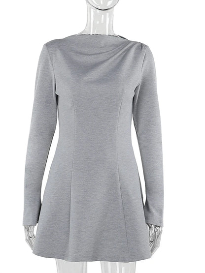 JULISSA MO - Vestido elegante de cuello redondo para mujer, negro, manga larga, cintura alta, minivestido femenino de otoño, corte en A, ajustado, para fiesta y club, 2025