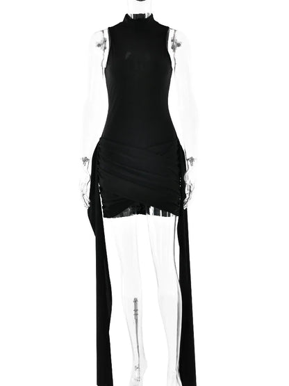 JULISSA MO Elegant Women Sleeveless Bandage O-neck Party Evening Mini Dress 2025 New Sexy Ruched Slim Solid Femme Dress Lace-up
