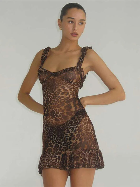JULISSA MO Sexy Backless Print Leopard Women Dress Spaghetti Strap High Waist Dress Female Summer Skinny Elegant Party Clubwear