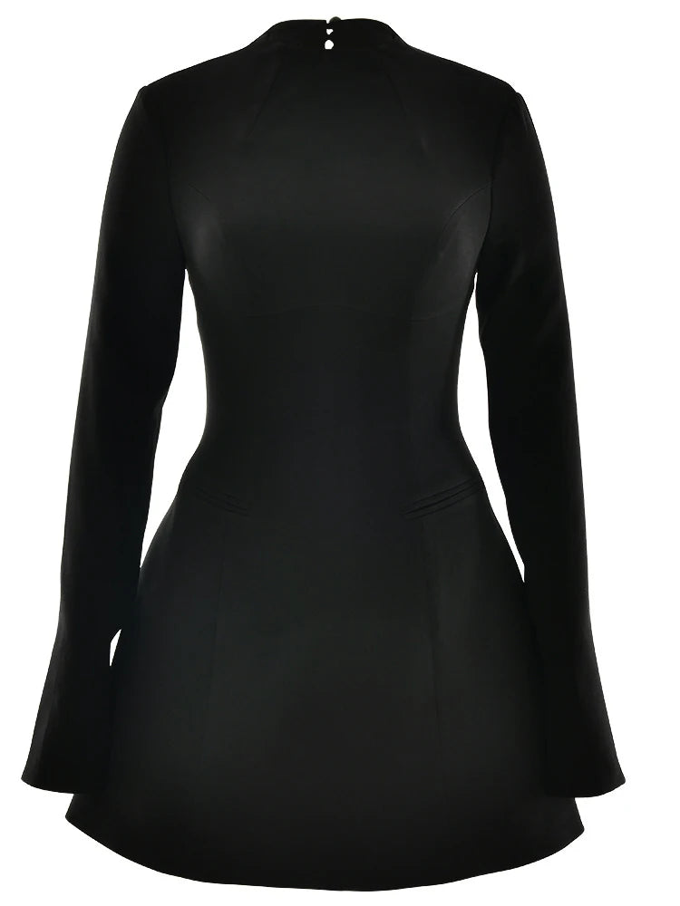 JULISSA MO Sexy Backless Round Neck Women Dress Black Long Sleeve A-line Blazer Dress Autumn New Elegant Party Club Outfits 2025