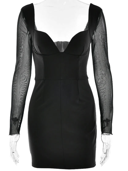 JULISSA MO - Vestido negro sexy con escote en V profundo y cremallera para mujer, sin espalda, de manga larga, ajustado, elegante, para fiesta y club, para invierno, 2025