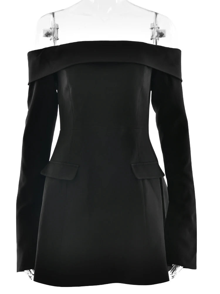 JULISSA MO Sexy Off Shoulder A-line Women Dress Black Backless High Waist Dress Female Autumn Skinny Elegant Party Clubwear 2025