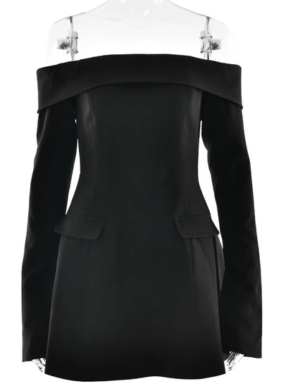 JULISSA MO Sexy Off Shoulder A-line Women Dress Black Backless High Waist Dress Female Autumn Skinny Elegant Party Clubwear 2025