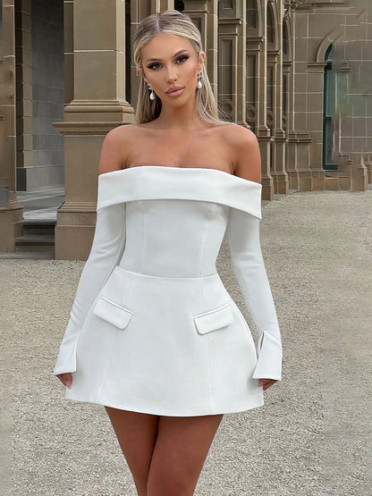 JULISSA MO Sexy Off Shoulder A-line Women Dress Black Backless High Waist Dress Female Autumn Skinny Elegant Party Clubwear 2025