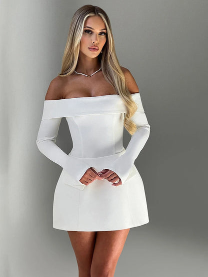 JULISSA MO Sexy Off Shoulder A-line Women Dress Black Backless High Waist Dress Female Autumn Skinny Elegant Party Clubwear 2025