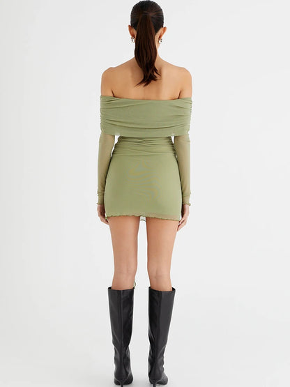 JULISSA MO Vestido Bandage con hombros descubiertos para mujer, vestido fruncido de manga larga y cintura alta, vestido ajustado elegante de verano para mujer, ropa de club