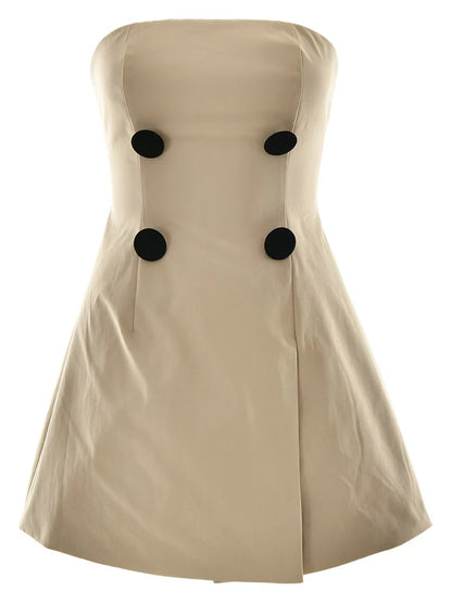 JULISSA MO - Vestido sexy sin tirantes, corte A, con botones, color caqui, sin mangas, cintura alta, informal, ajustado, para otoño, 2025