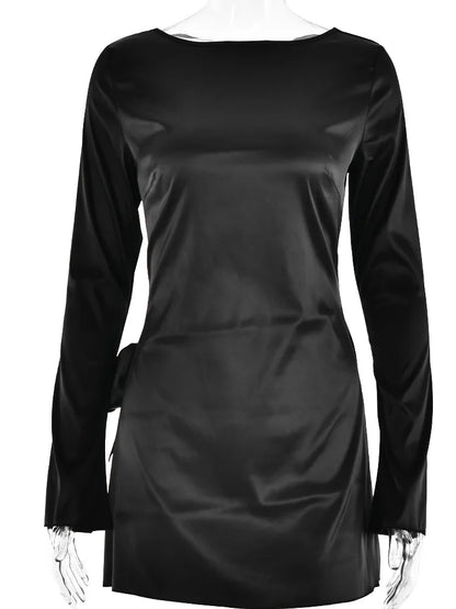 JULISSAMO 2025 New Backless Bandage Irregular Satin Sexy Mini Dress For Women Party Clubwear Long Sleeve Solid Dresses