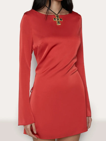JULISSAMO 2025 New Backless Bandage Irregular Satin Sexy Mini Dress For Women Party Clubwear Long Sleeve Solid Dresses