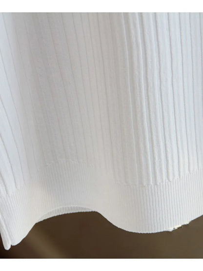 Chalecos de punto para mujer, top de cuello redondo liso, camiseta sin mangas informal fina a la moda para mujer, camiseta de punto de verano 2025 para mujer, chaleco para mujer