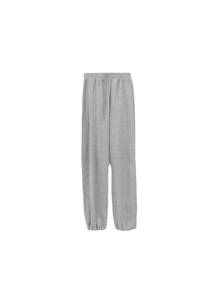 Pantalones blancos y azules coreanos para mujer, pantalones harén holgados de cintura alta con cordón, pantalones casuales cómodos deportivos de calle para mujer, tallas S-XL