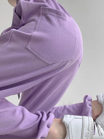 Pantalones blancos y azules coreanos para mujer, pantalones harén holgados de cintura alta con cordón, pantalones casuales cómodos deportivos de calle para mujer, tallas S-XL