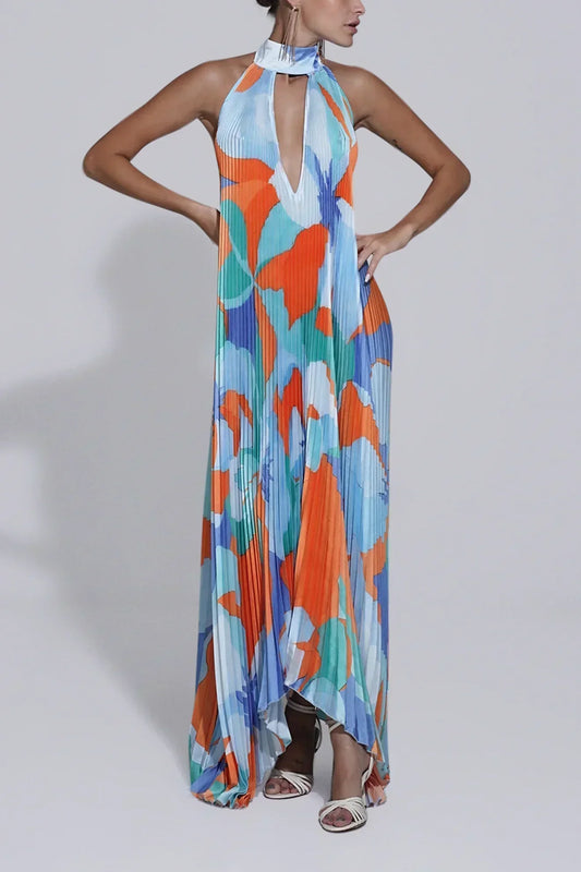 Bordeaux | Women's Wedding Guest Pleated Halter Maxi Dress