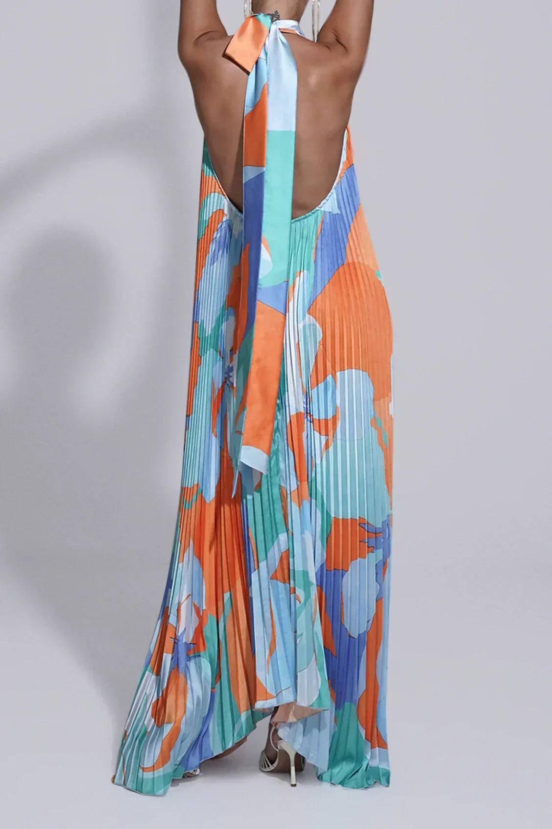 Bordeaux | Women's Wedding Guest Pleated Halter Maxi Dress