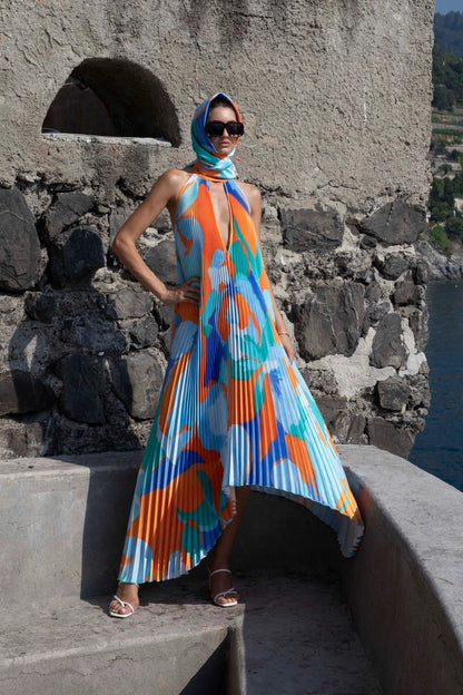 Bordeaux | Women's Wedding Guest Pleated Halter Maxi Dress