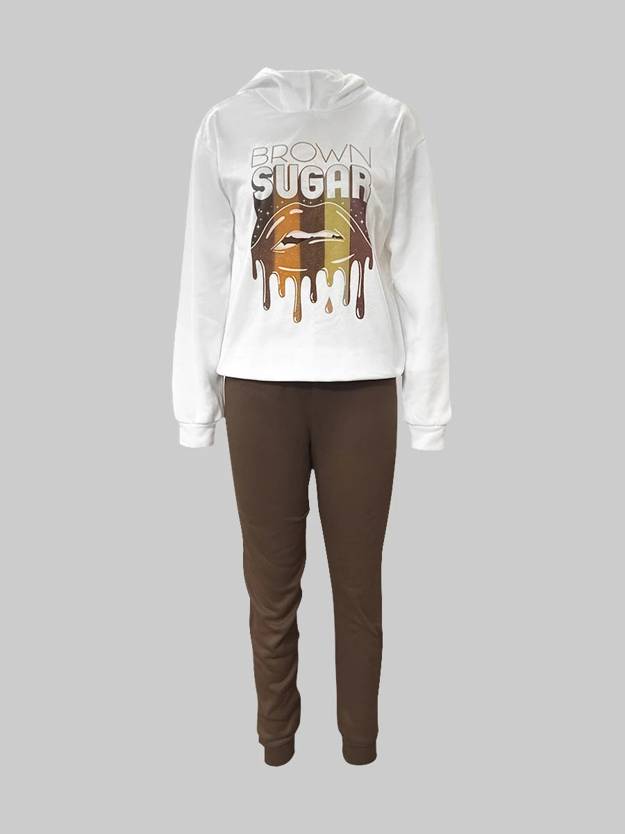 Autumn Winter 2pcs Set Letter Print Pocket Tracksuit Set Women Sportwear Fleece Hoodies Pullover Sweatshirts Pants Outfits