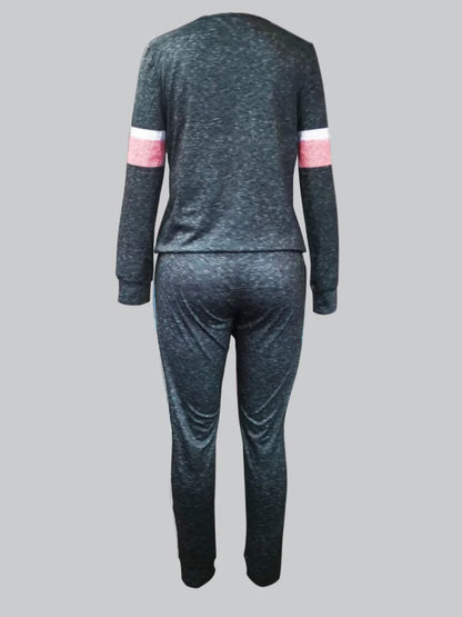 Conjunto de pantalones con cordón de color, chándal de dos piezas con cuello redondo y manga larga para mujer, estampado mixto, 2025