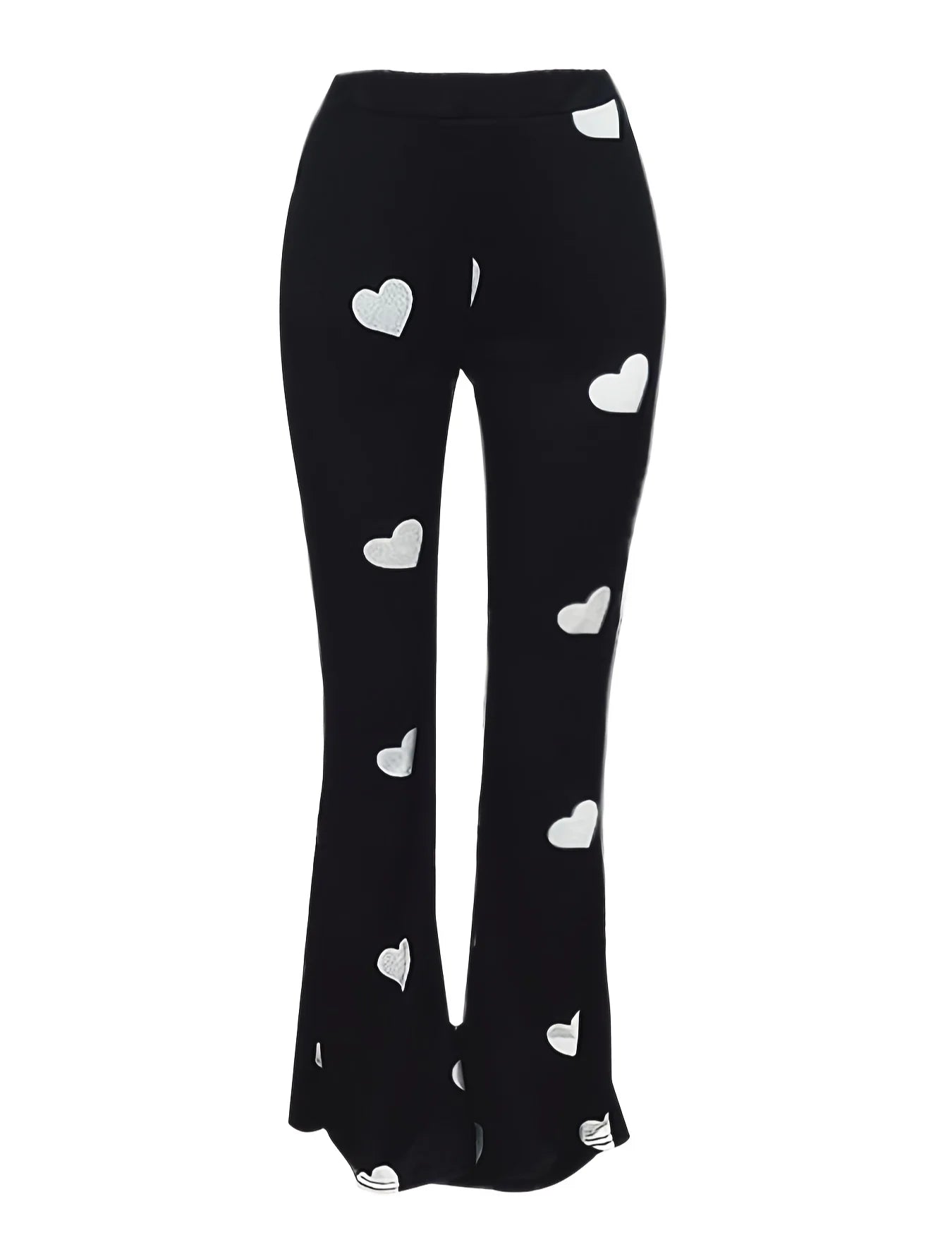High Waist Heart Print Slimming Flared Pants 2025 Women New Fashion Spring Elastic Micro Horn Trousers Sweet Causal Style