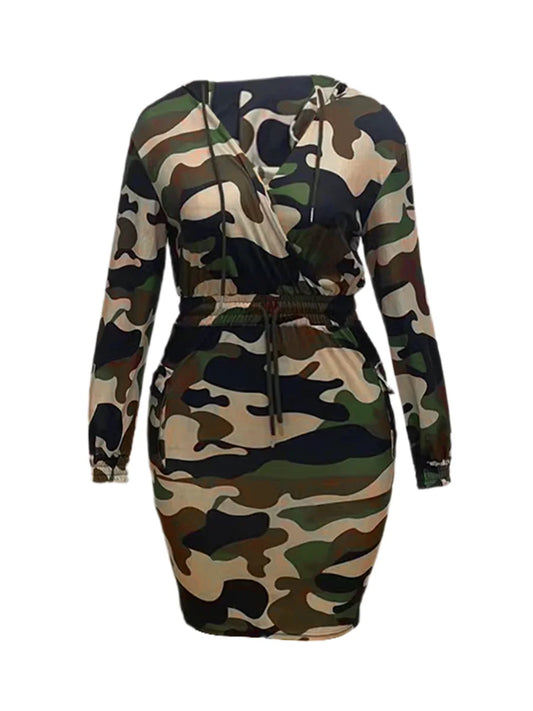 Plus Size Camo Print Side Pocket Cargo Dress 2025 Women Autumn