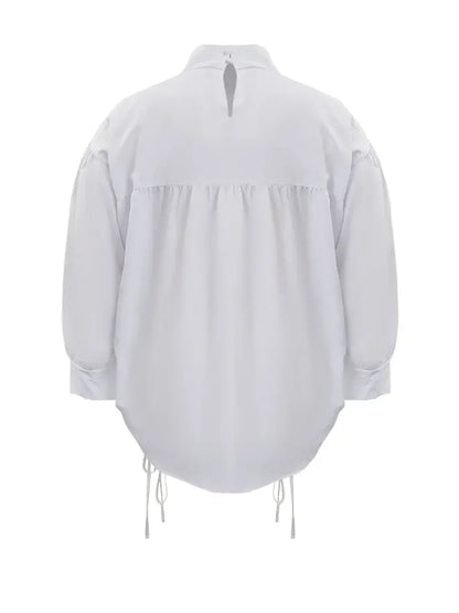 Vestido camisero holgado de talla grande con cuello alto, manga farol, cuello alto, recto y cordón ajustable para mujer