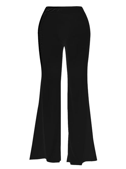 Pantalones elásticos acampanados de cintura alta de talla grande para mujer, pantalones largos de color liso, estilo informal para el hogar