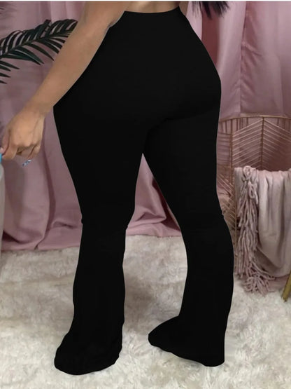 Pantalones elásticos acampanados de cintura alta de talla grande para mujer, pantalones largos de color liso, estilo informal para el hogar