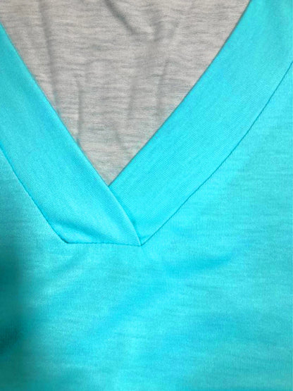 Vestido estilo camiseta de mujer con cuello en V y bolsillo de imitación de mezclilla, talla grande – Vestidos holgados de verano