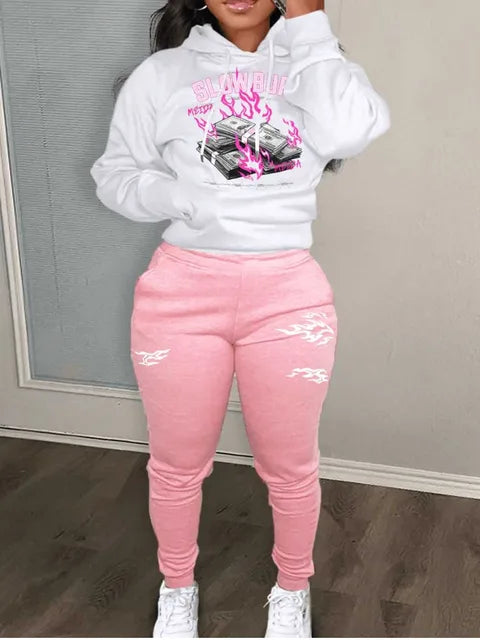 Plus Size Lips Letter Print Kangaroo Pocket Tracksuit Autumn Winter Long Sleeve Hoodies