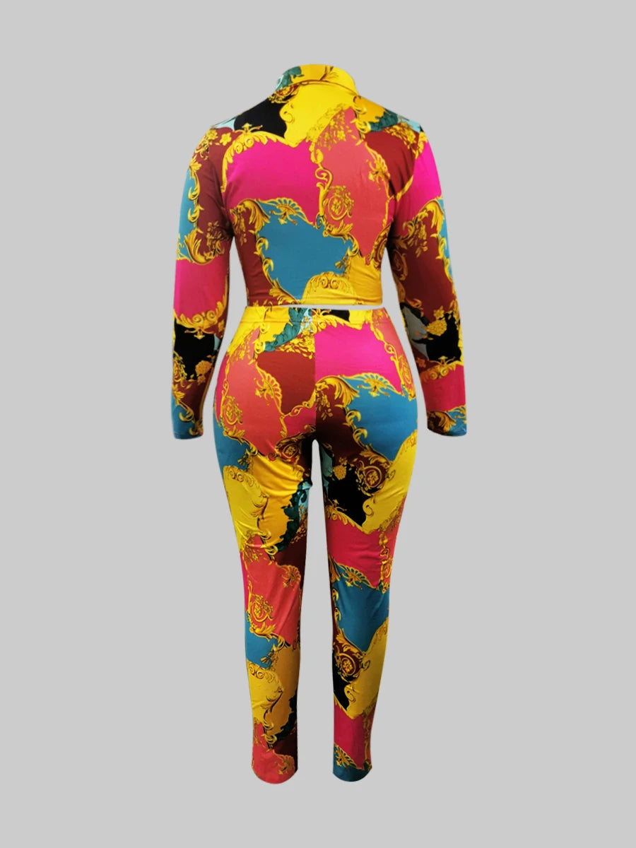 Conjunto de pantalones de corte regular con estampado mixto de talla grande, moda nueva 2025, camisa de manga larga, pantalón largo holgado y ajustado informal, dos piezas
