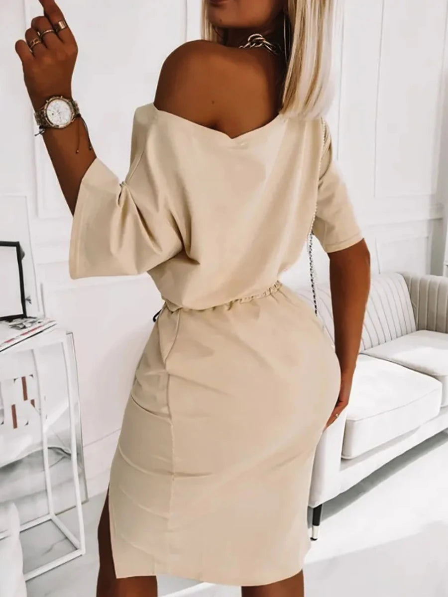 Plus Size Two Piece Good Viber One Shoulder Letter Print Set Crop Top High Split Skirt Elegant Matching Outfits For Women